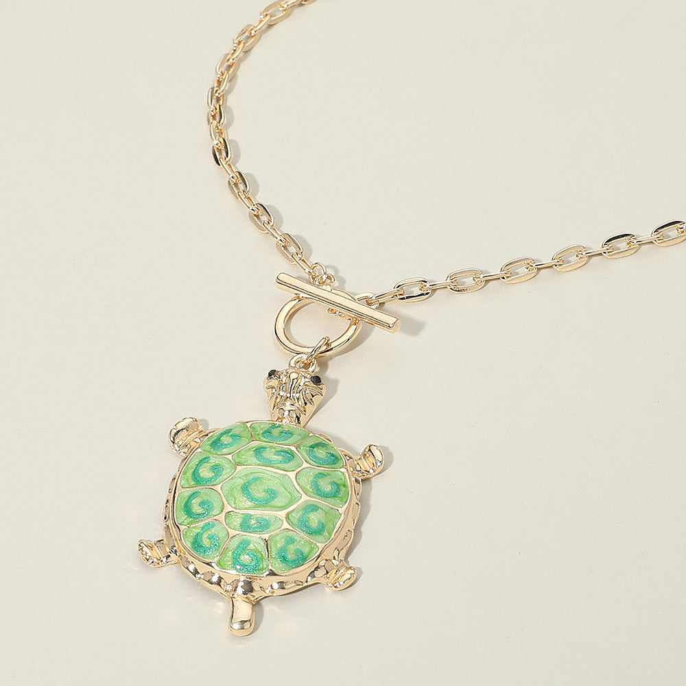 Sea Turtle Pendant Toggle Necklace Coastal Charm Statement Necklace for Women