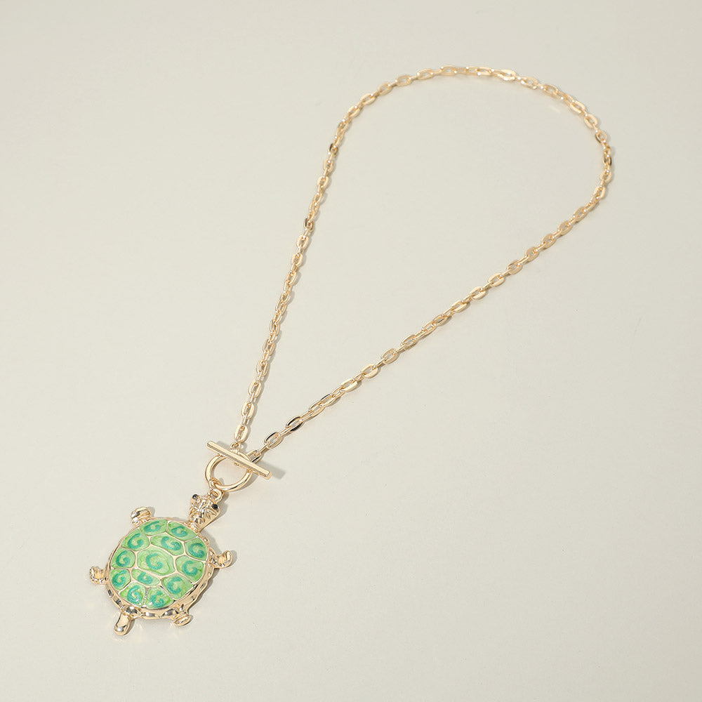 Sea Turtle Pendant Toggle Necklace Coastal Charm Statement Necklace for Women
