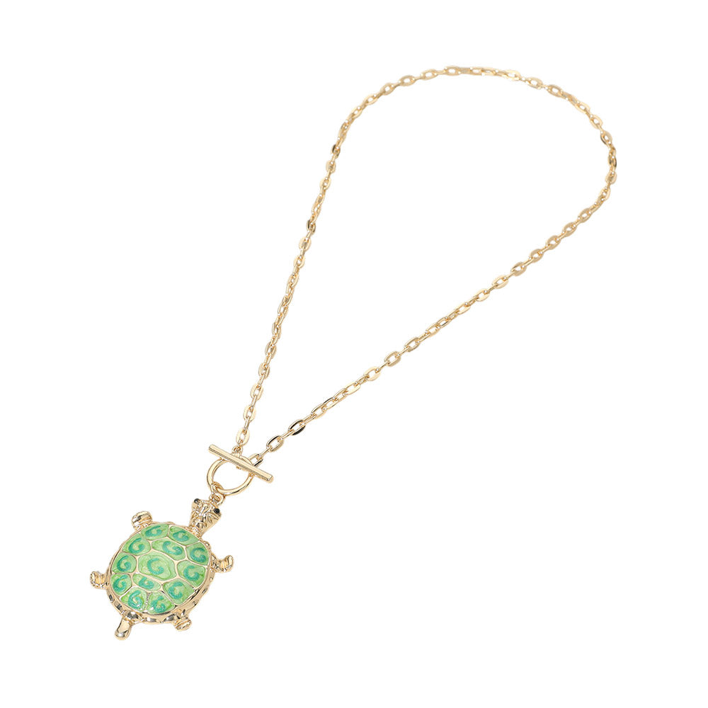 Sea Turtle Pendant Toggle Necklace Coastal Charm Statement Necklace for Women