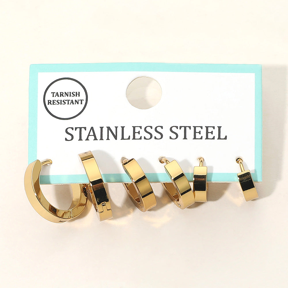 3pcs Stainless Steel Huggie Hoop Earring Set Minimalist Stackable Hoop Earrings for Women
