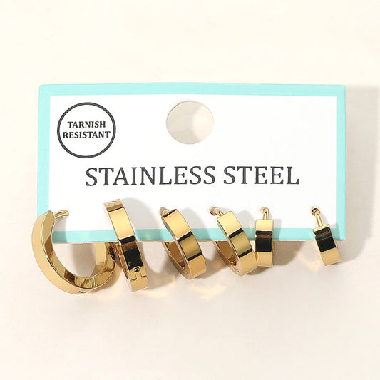 3pcs Stainless Steel Huggie Hoop Earring Set
