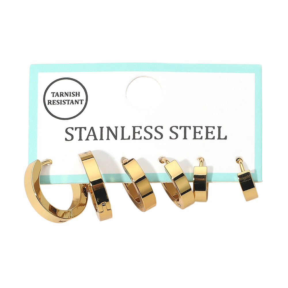 3pcs Stainless Steel Huggie Hoop Earring Set Minimalist Stackable Hoop Earrings for Women