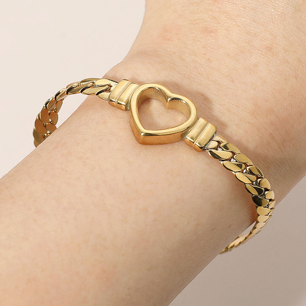 Secret Box Stainless Steel Open Heart Charm Accent Chain Bracelet Elegant Heart Link Bracelet for Women