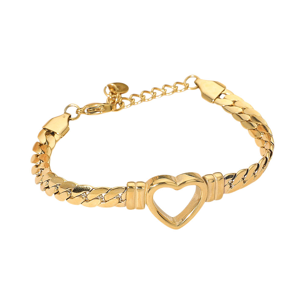 Secret Box Stainless Steel Open Heart Charm Accent Chain Bracelet Elegant Heart Link Bracelet for Women