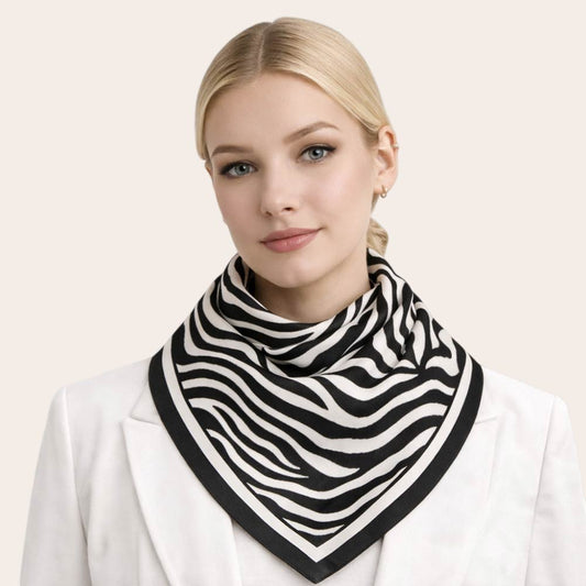 Zebra Pattern Print Square Bandana Scarf Stylish Animal Print Satin Hair Neck Scarf for Women