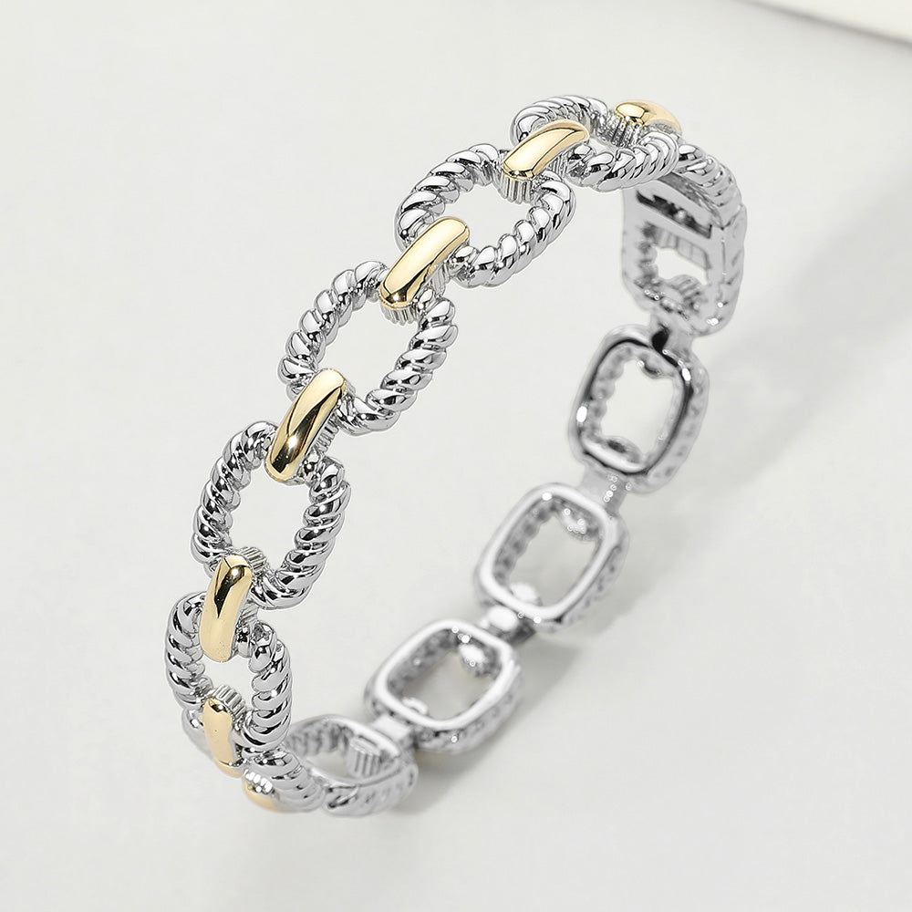 Two-Tone Twisted Rope Chain Link Hinged Bracelet for Women