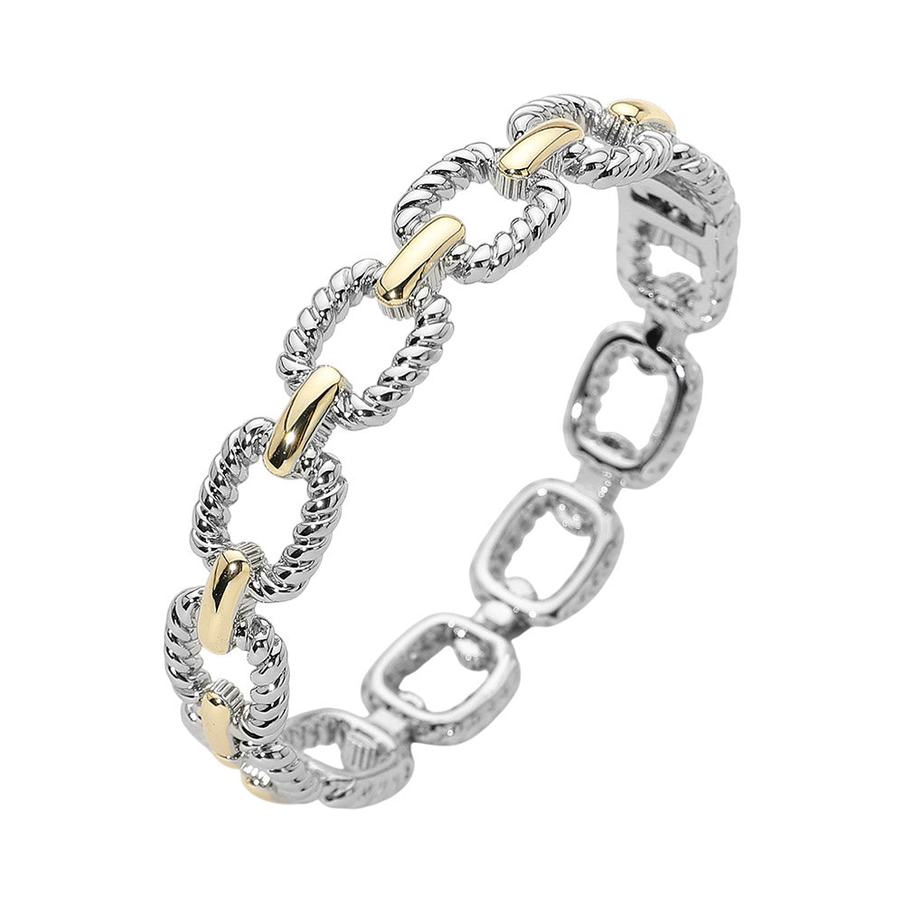 Two-Tone Twisted Rope Chain Link Hinged Bracelet for Women