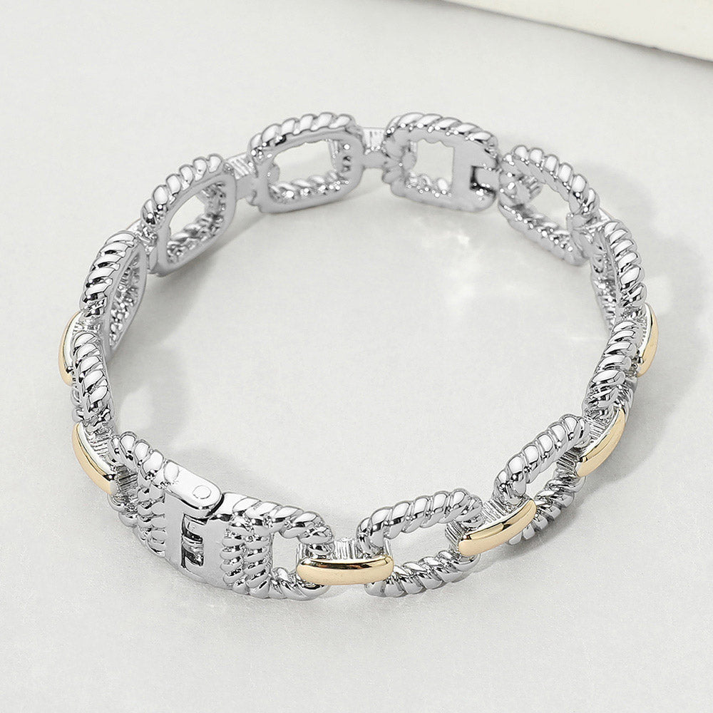 Two-Tone Twisted Rope Chain Link Hinged Bracelet for Women