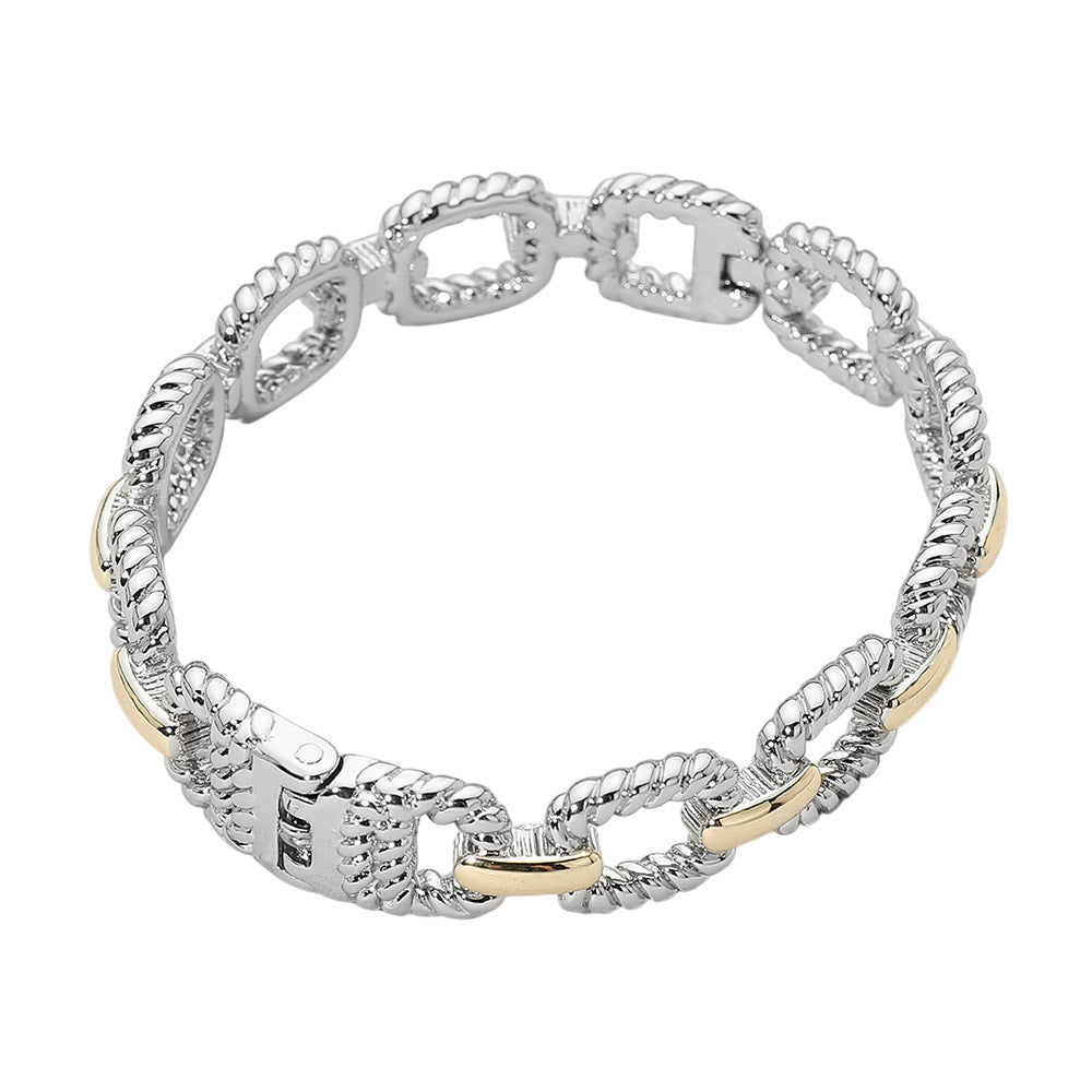 Two-Tone Twisted Rope Chain Link Hinged Bracelet for Women