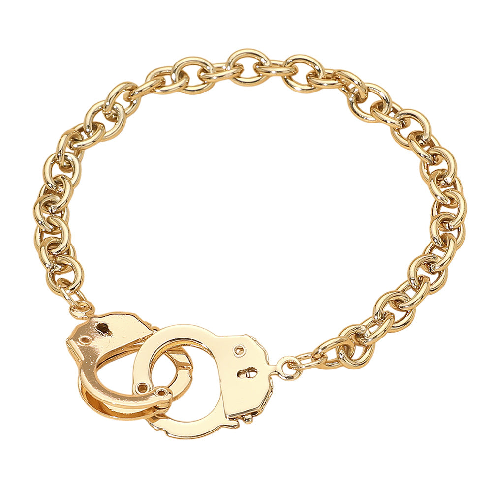 2pcs Gold Tone Metal Handcuff Link Bracelets Statement Chain Jewelry Set