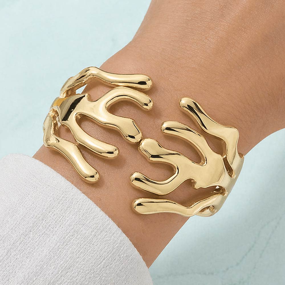 Stainless Steel Sculptural Abstract Coral Hinged Bracelet Gold Statement Cuff for Women