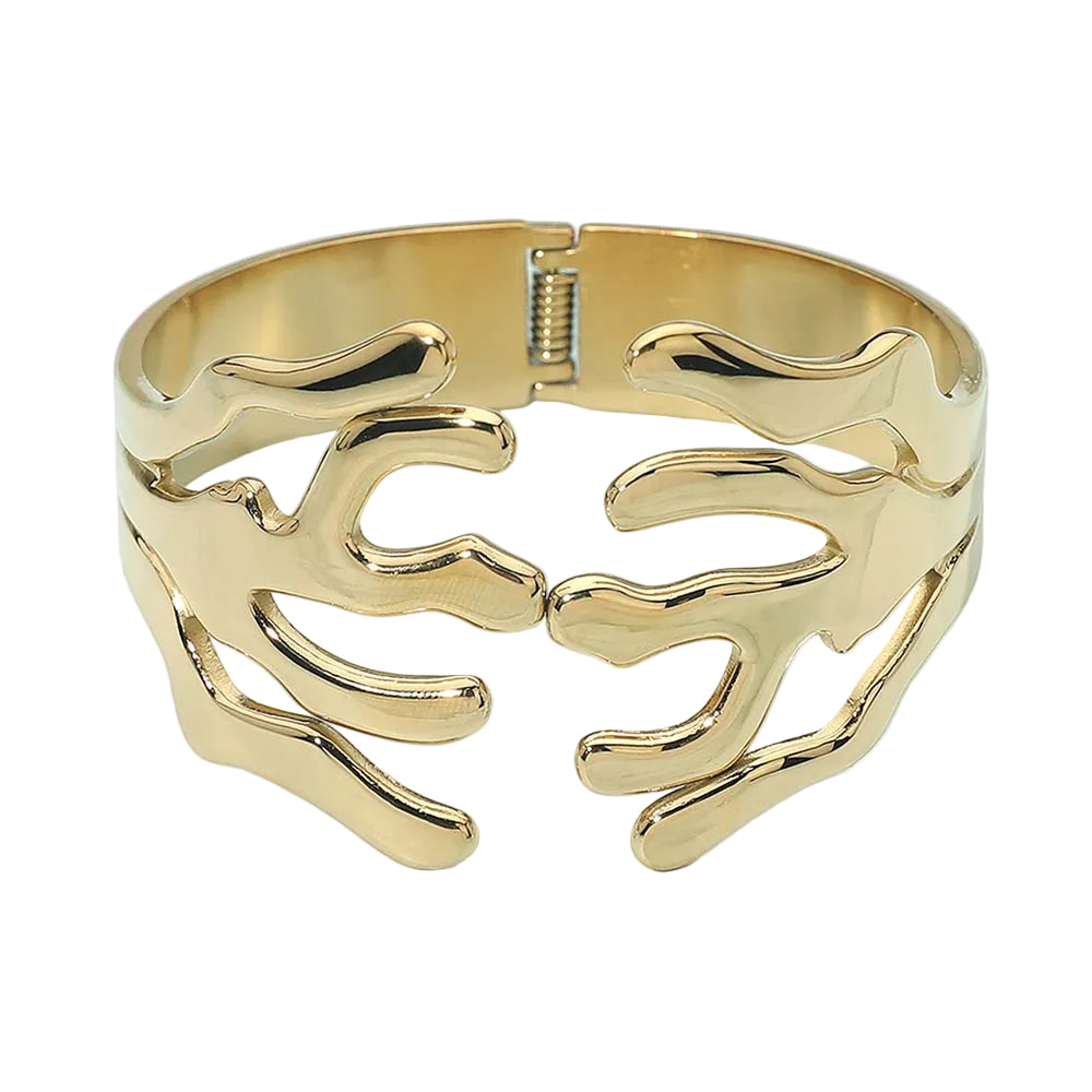 Stainless Steel Sculptural Abstract Coral Hinged Bracelet Gold Statement Cuff for Women