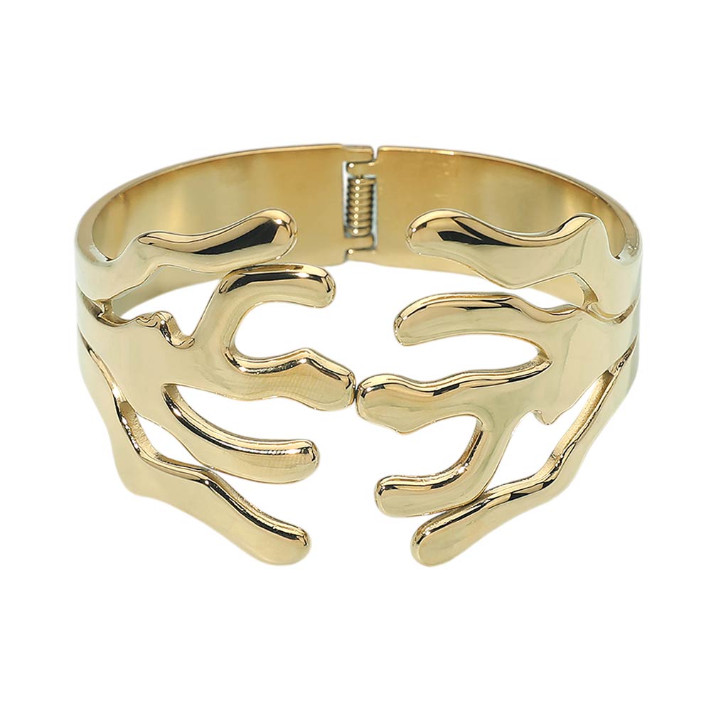 Stainless Steel Sculptural Abstract Coral Hinged Bracelet Gold Statement Cuff for Women