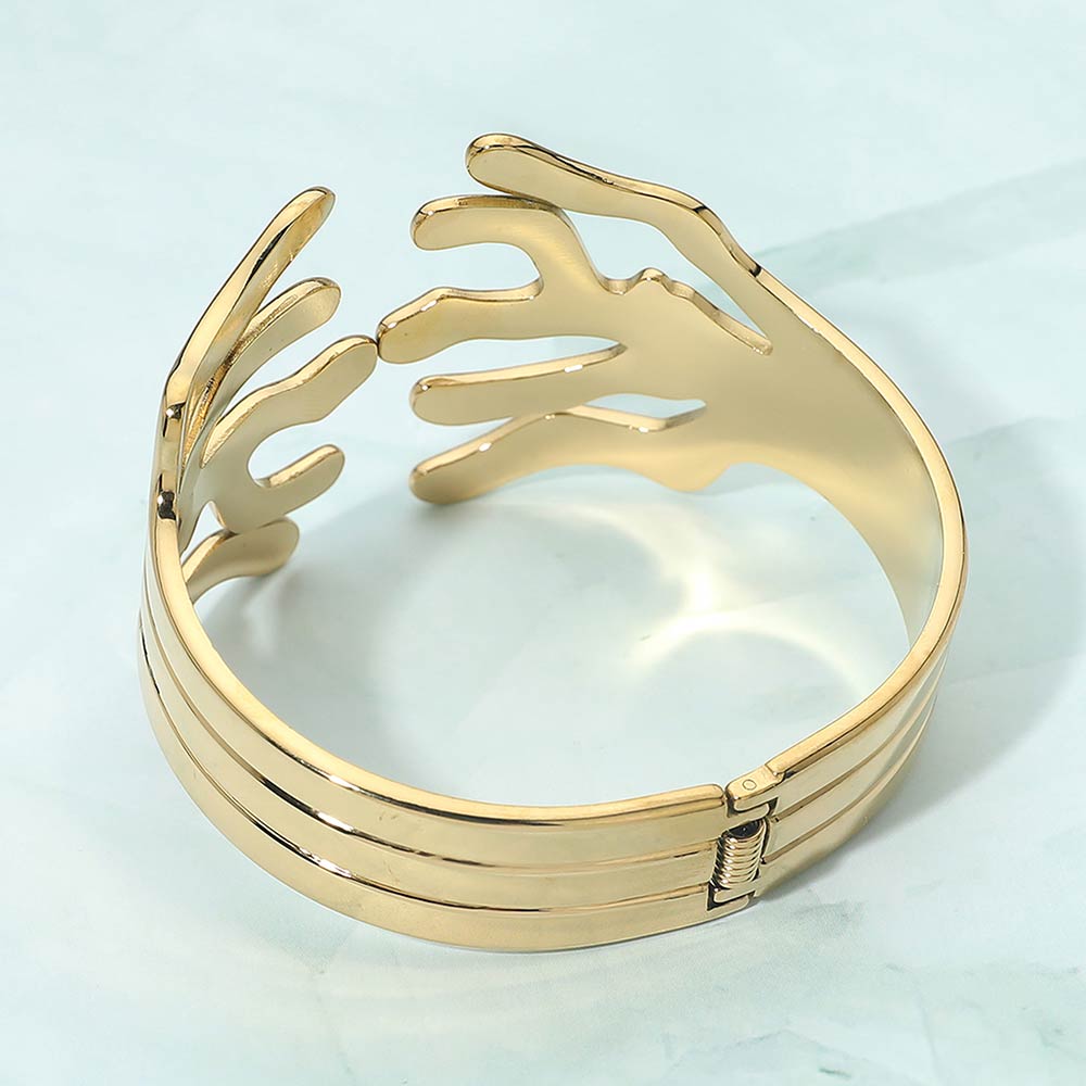 Stainless Steel Sculptural Abstract Coral Hinged Bracelet Gold Statement Cuff for Women