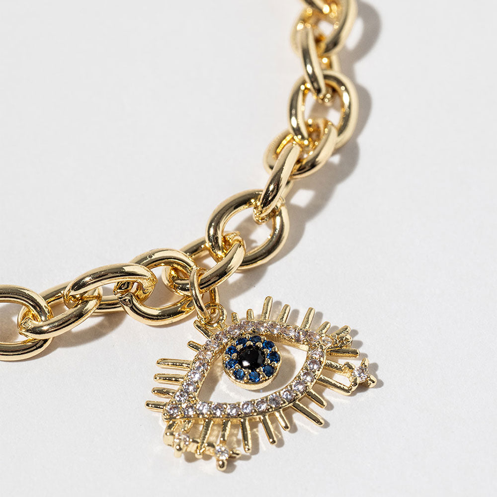 Gold Dipped CZ Evil Eye Magnetic Chain Link Bracelet