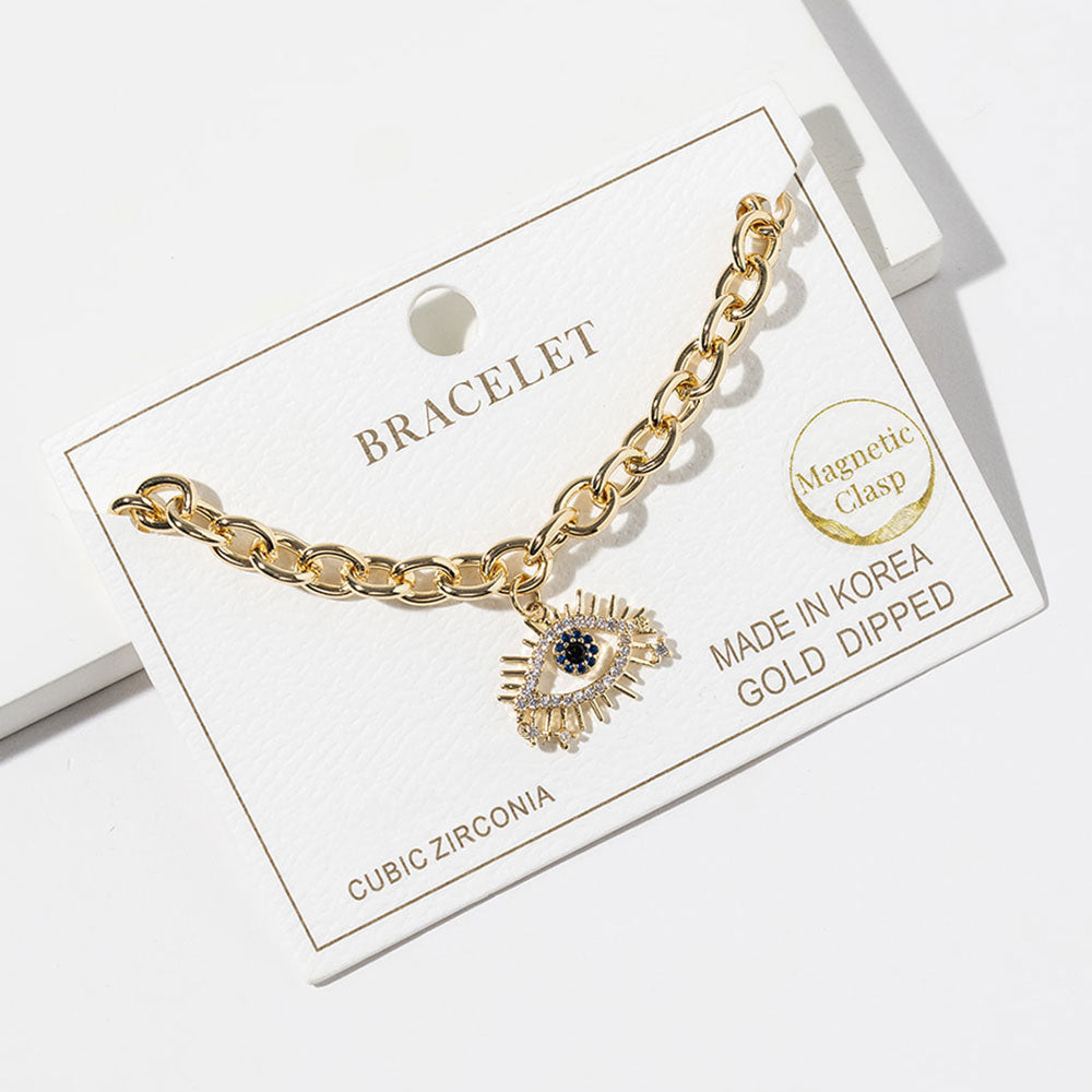 Gold Dipped CZ Evil Eye Magnetic Chain Link Bracelet