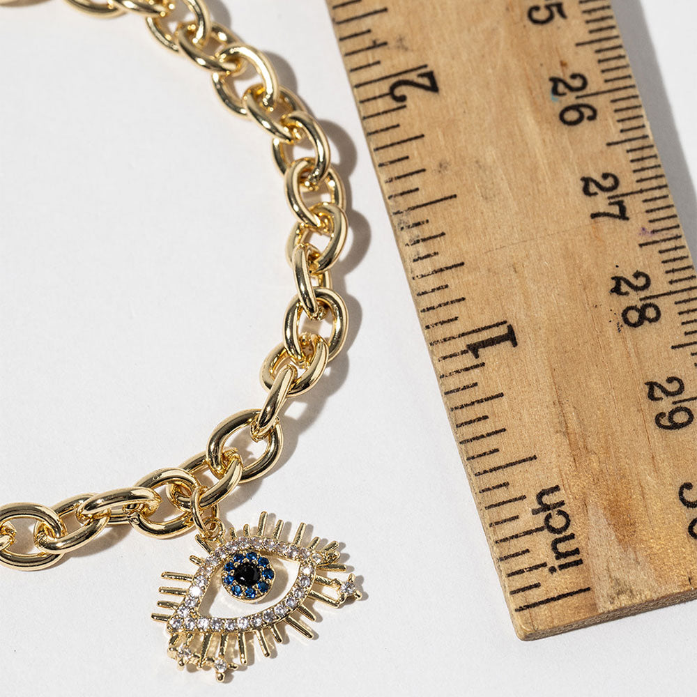 Gold Dipped CZ Evil Eye Magnetic Chain Link Bracelet