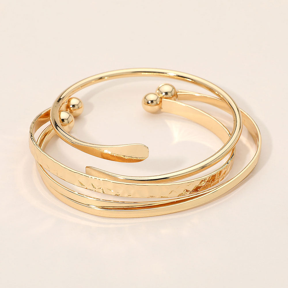 3pc Minimalist Gold Tone Layered Bangle Bracelet Set