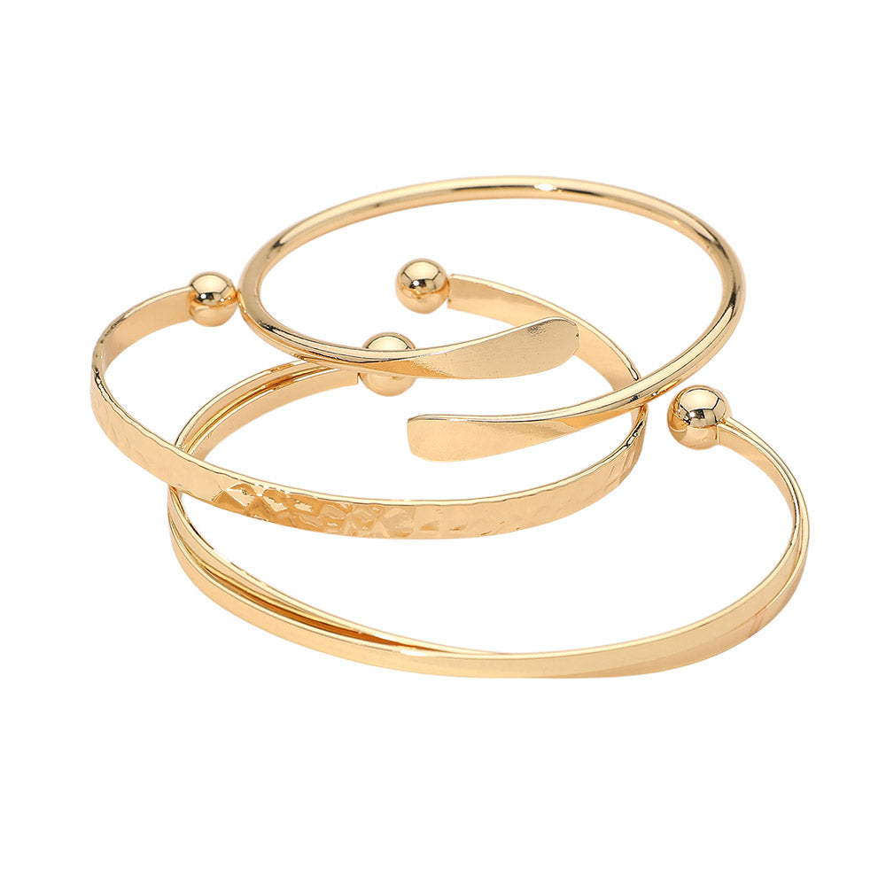 3pc Minimalist Gold Tone Layered Bangle Bracelet Set