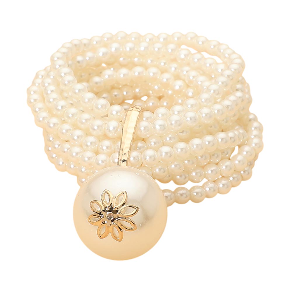 9PCS Bold Pearl Drop Multi Strand Stretch Layered Bracelet Set Elegant Stackable Fashion Pearl Beaded Wrist Jewelry for Women