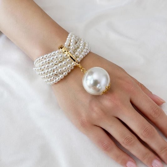 9PCS Bold Pearl Drop Multi Strand Stretch Layered Bracelet Set Elegant Stackable Fashion Pearl Beaded Wrist Jewelry for Women