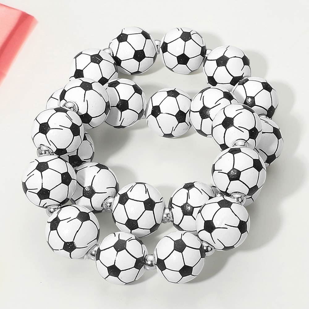 2PCS Soccer Printed Beaded Stretch Bracelet Set