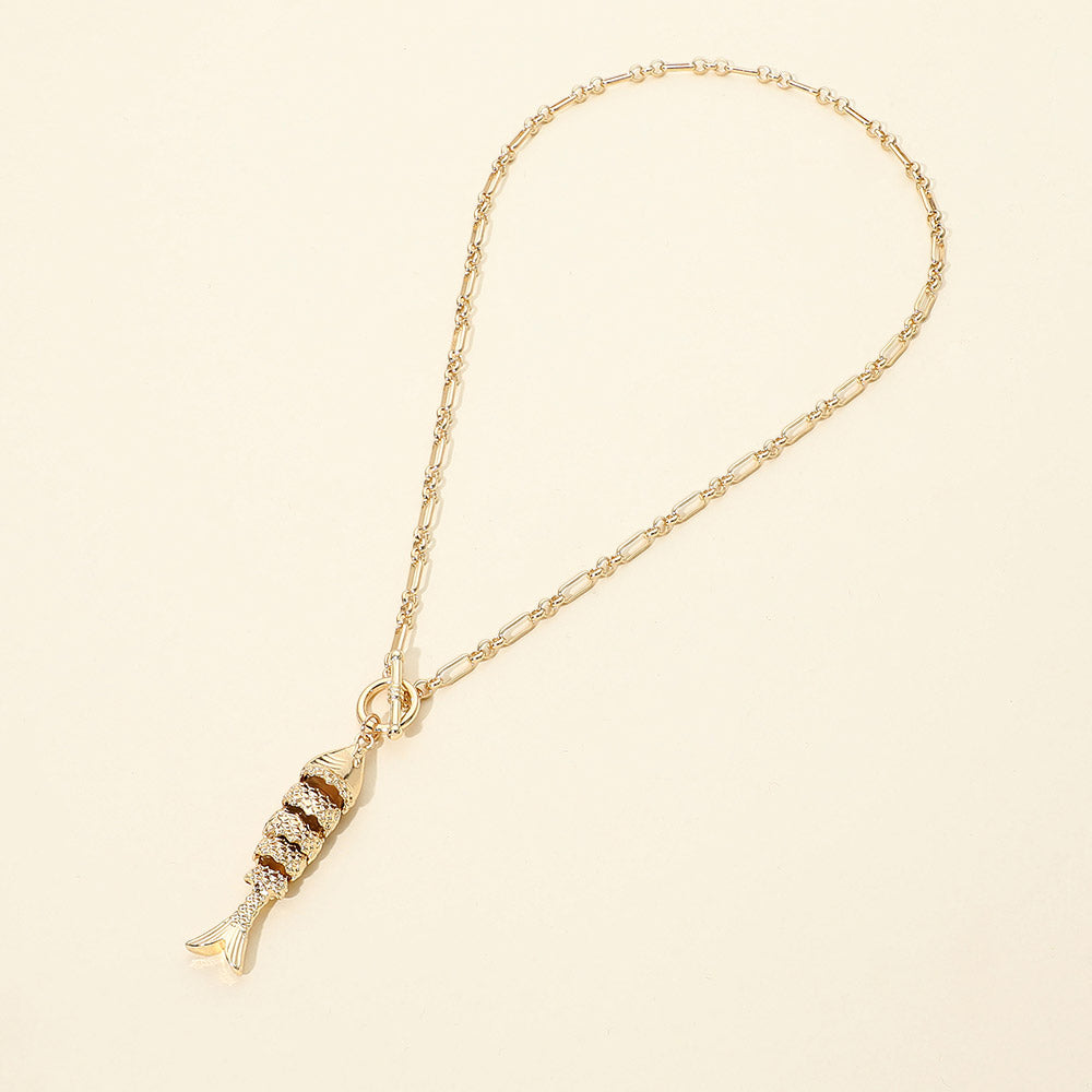 Gold Articulated Fish Pendant Necklace