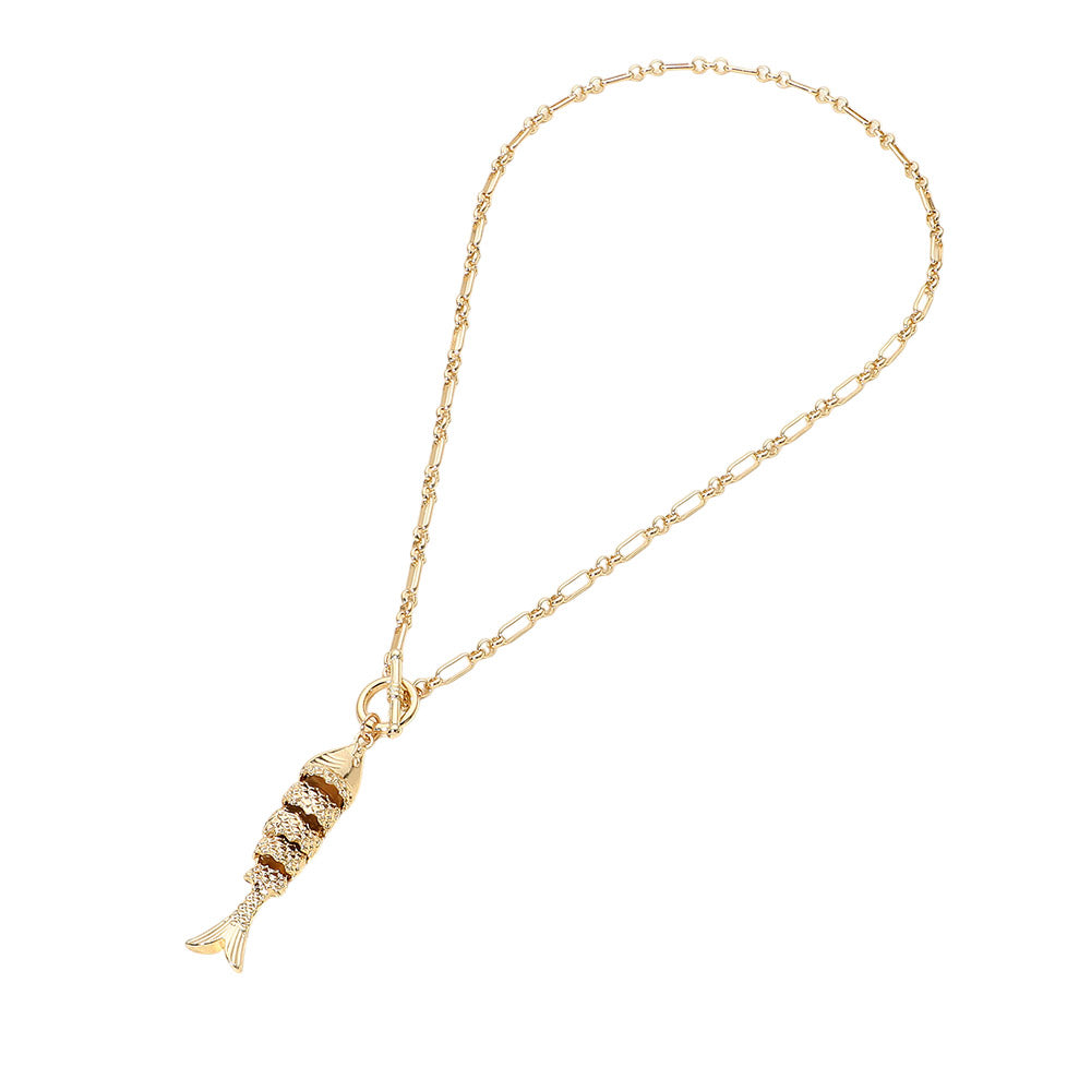 Gold Articulated Fish Pendant Necklace
