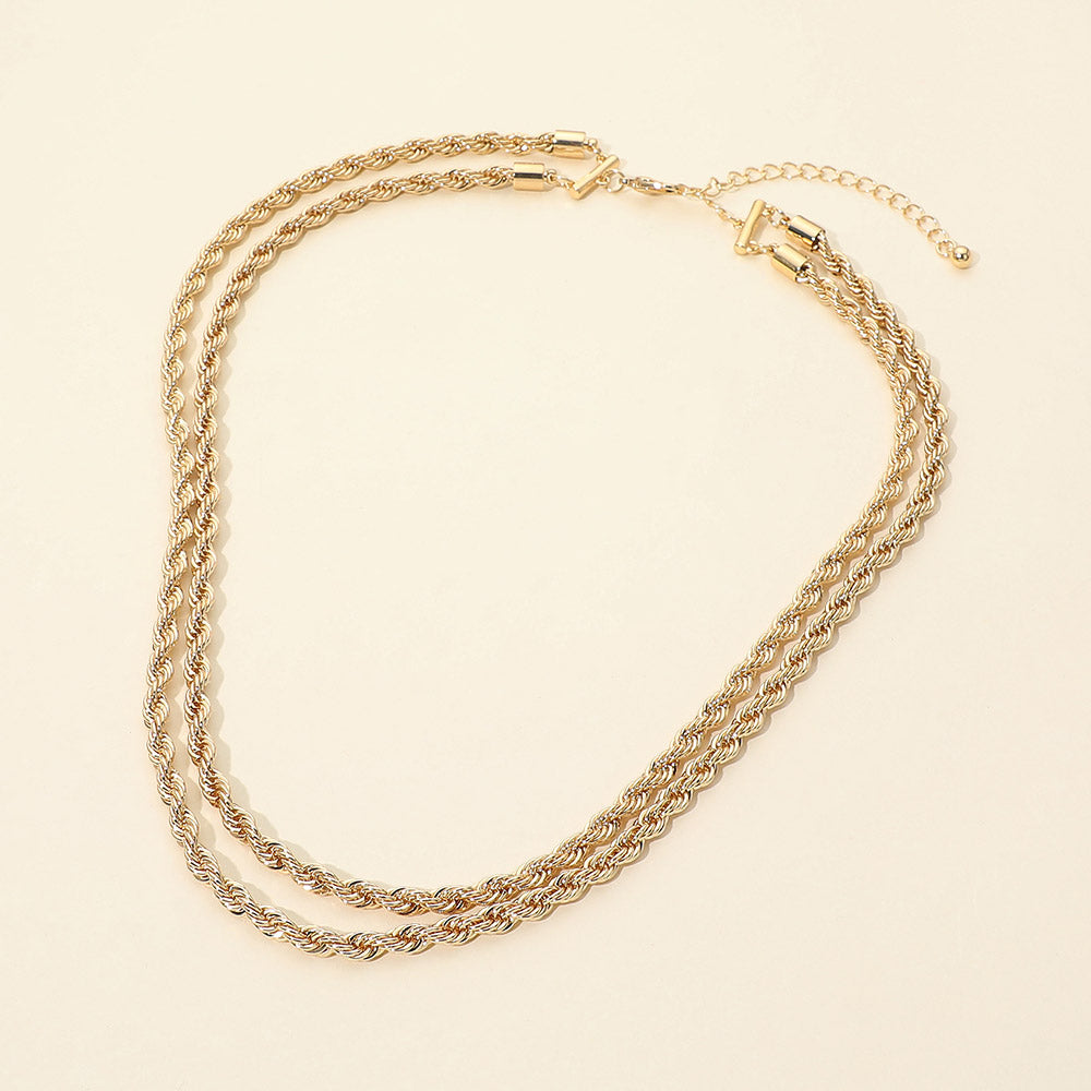 Gold Double Layer Twisted Rope Chain Necklace for Women