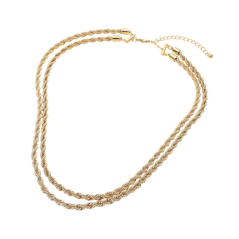 Gold Double Layer Twisted Rope Chain Necklace for Women