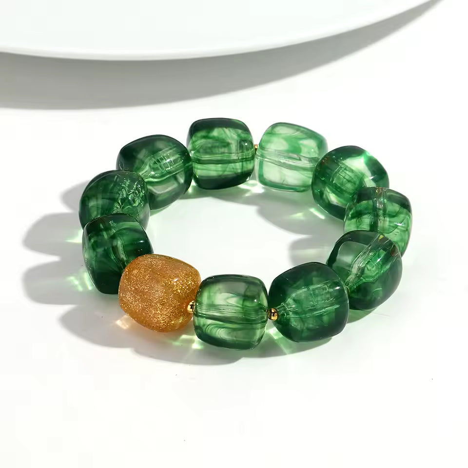 Geometric Square Bead Stretch Bracelet with Sparkling Accent