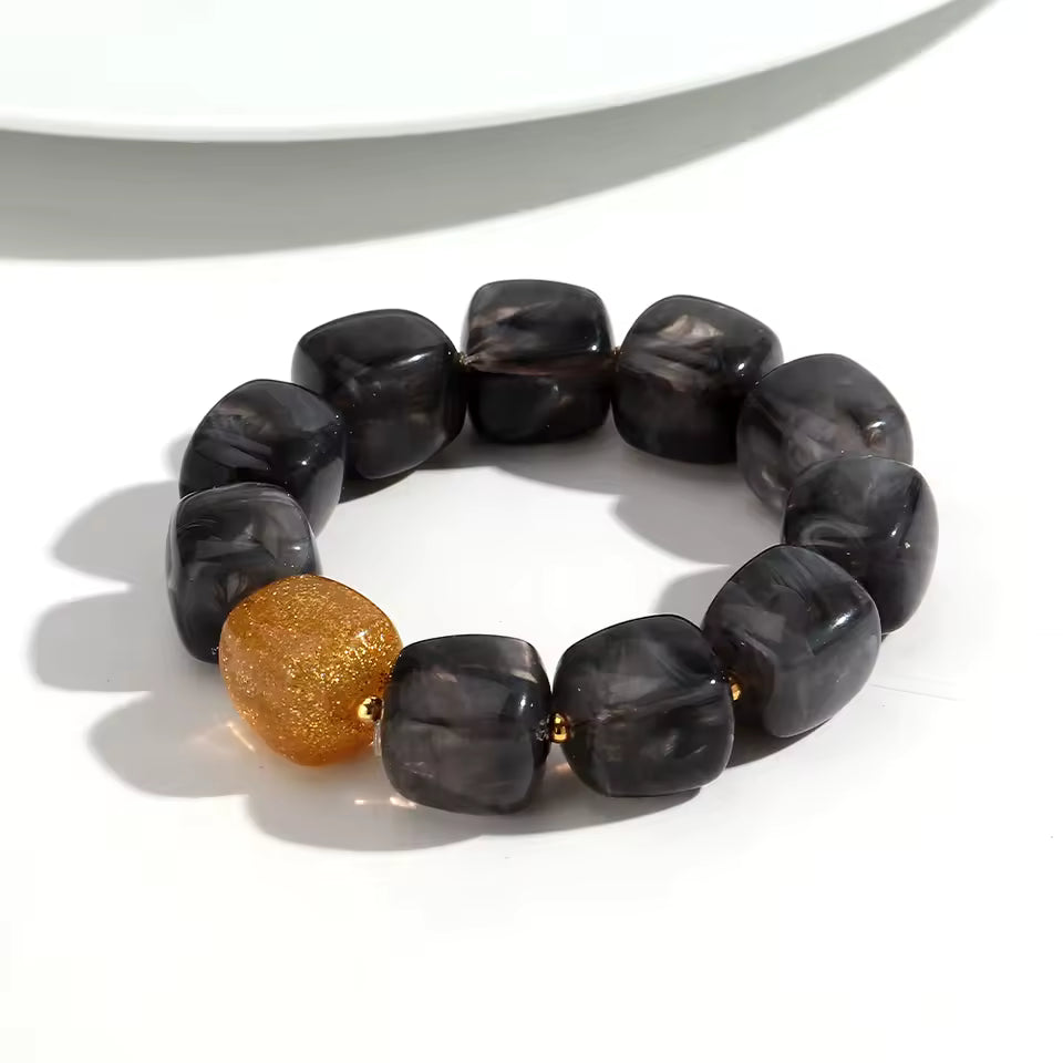 Geometric Square Bead Stretch Bracelet with Sparkling Accent