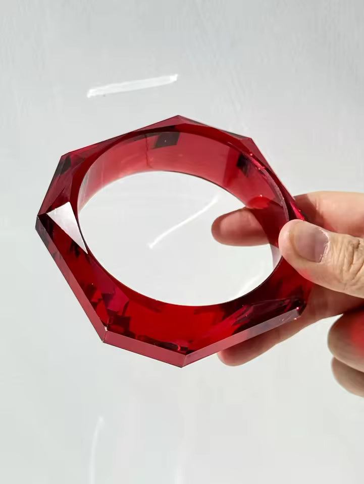 Geometric Faceted Resin Bangle Bracelet Stackable Statement Jewelry