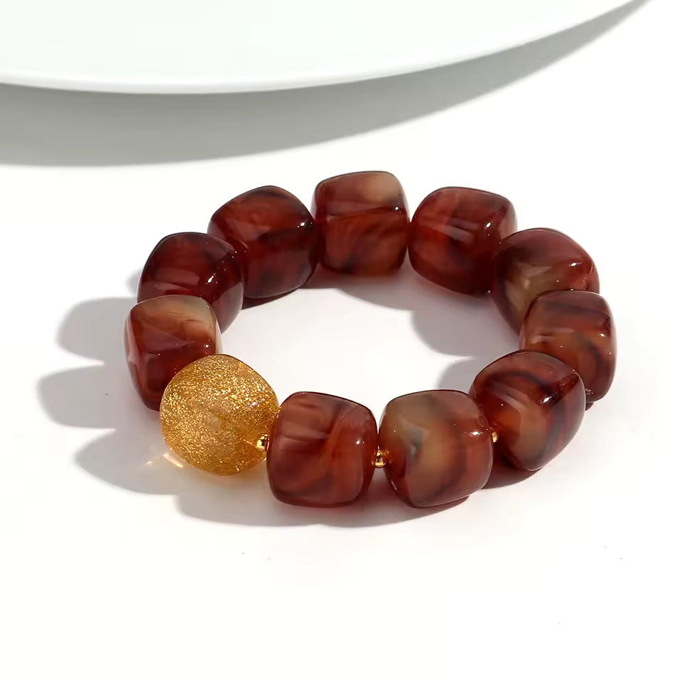 Geometric Square Bead Stretch Bracelet with Sparkling Accent