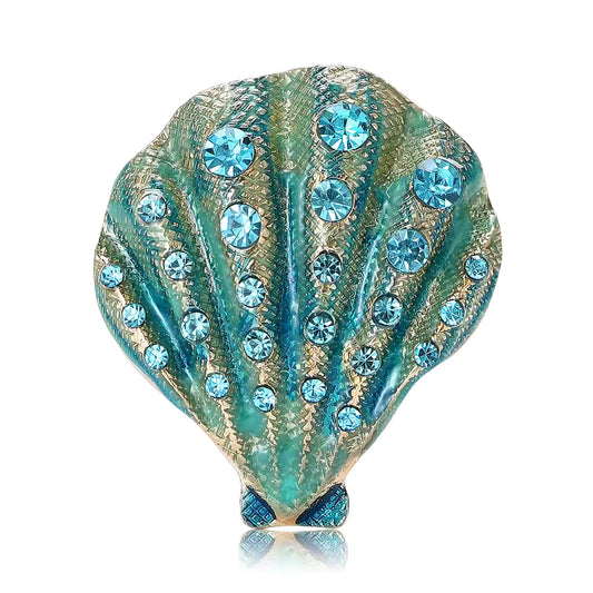 Seashell Brooch Pin Blue Enamel Crystal Statement Accessory
