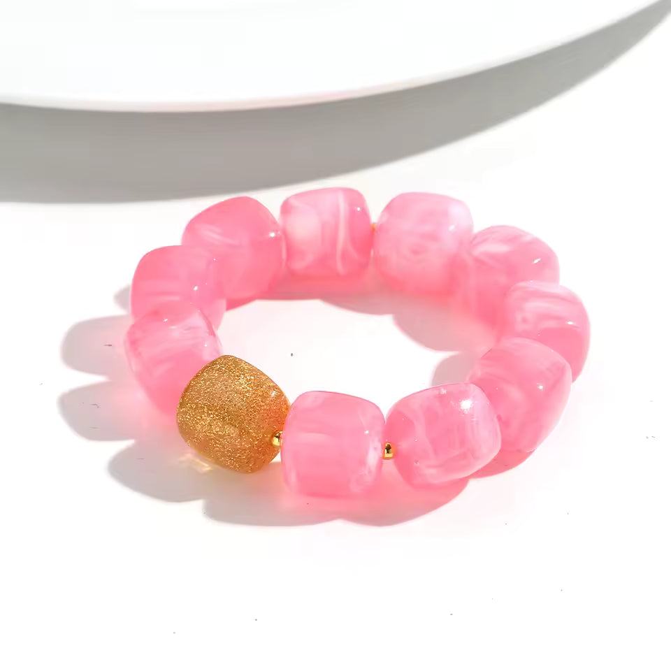 Geometric Square Bead Stretch Bracelet with Sparkling Accent