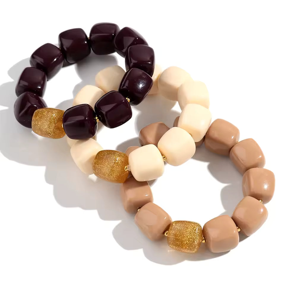 Geometric Square Bead Stretch Bracelet with Sparkling Accent