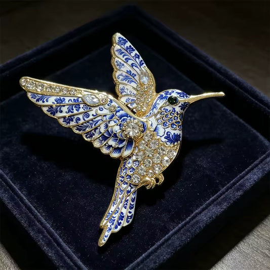 Hummingbird Rhinestone Enamel Brooch Pin Gold Tone Accessory
