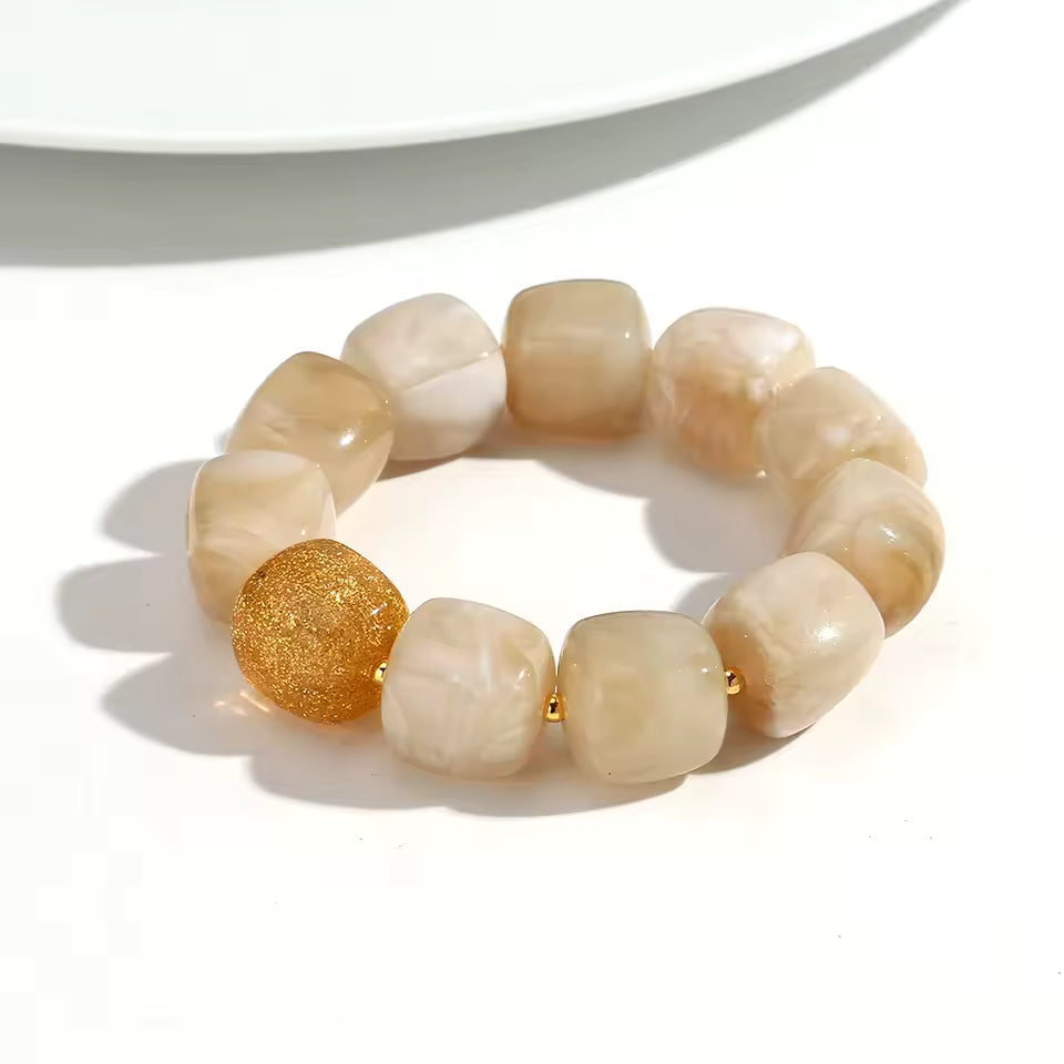 Geometric Square Bead Stretch Bracelet with Sparkling Accent
