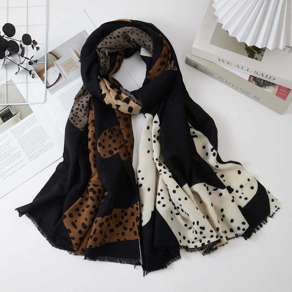 Abstract Dot Print Colorblock Scarf - product flat lay