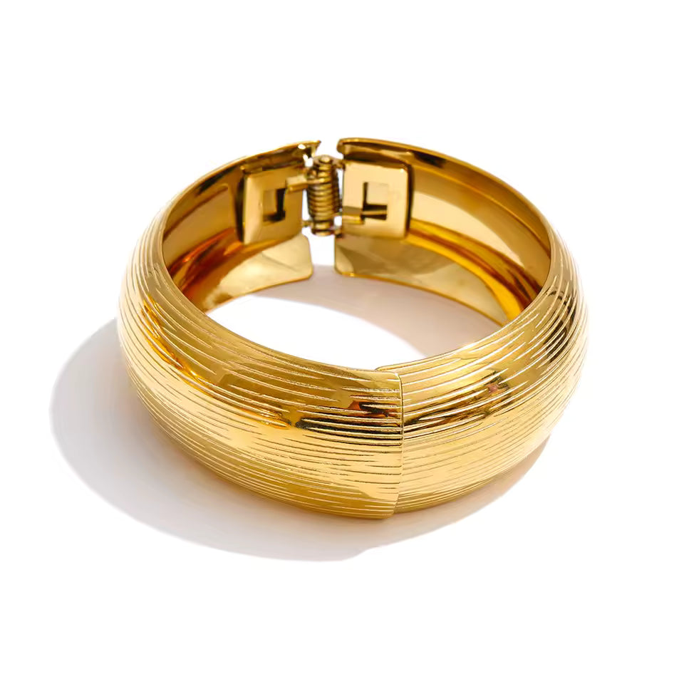 Textured Gold Tone Hinged Bangle Bracelet Minimalist Boho Stackable Jewelry