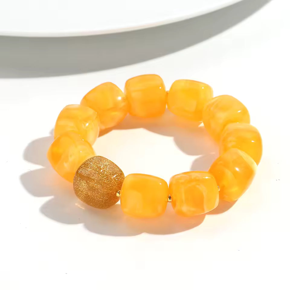Geometric Square Bead Stretch Bracelet with Sparkling Accent