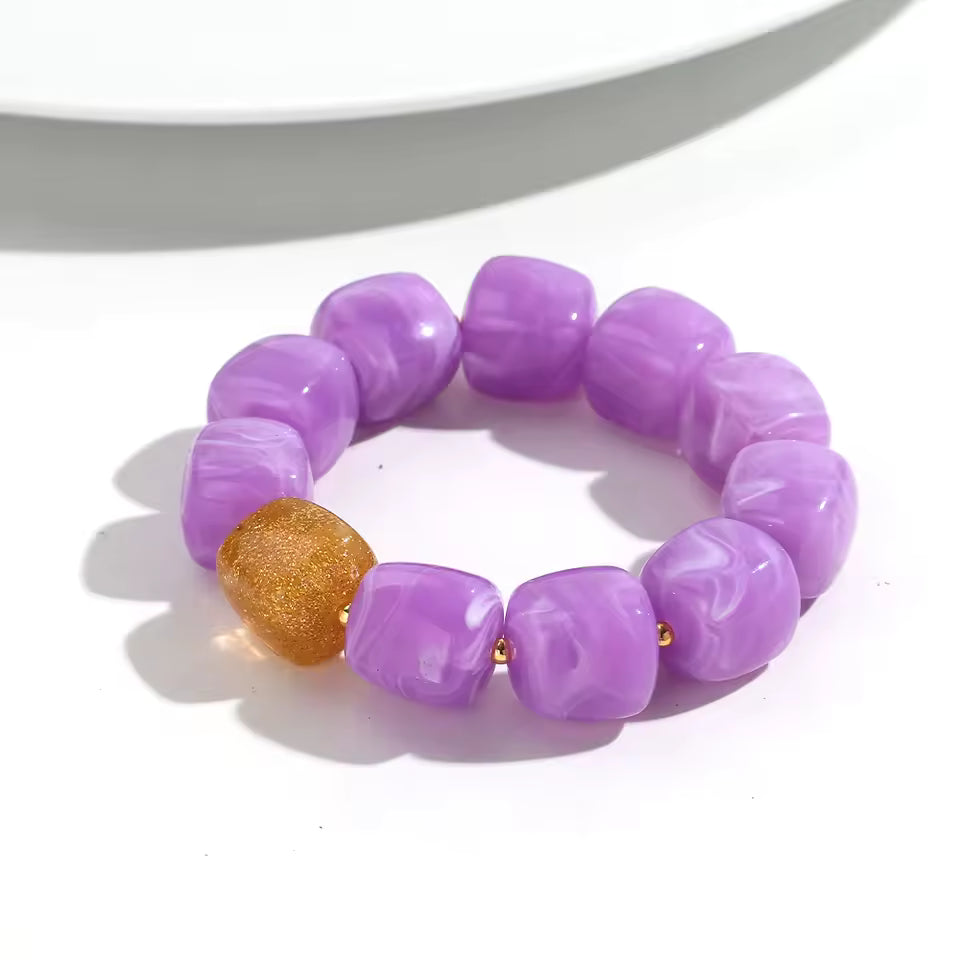 Geometric Square Bead Stretch Bracelet with Sparkling Accent