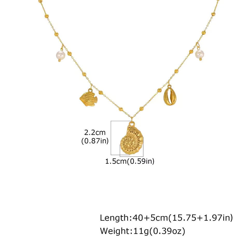 Gold-Plated Nautical Charm Necklace with Freshwater Pearl