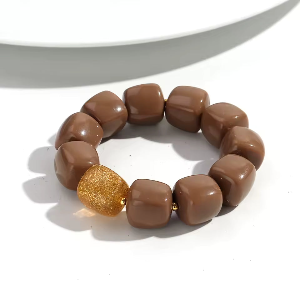Geometric Square Bead Stretch Bracelet with Sparkling Accent