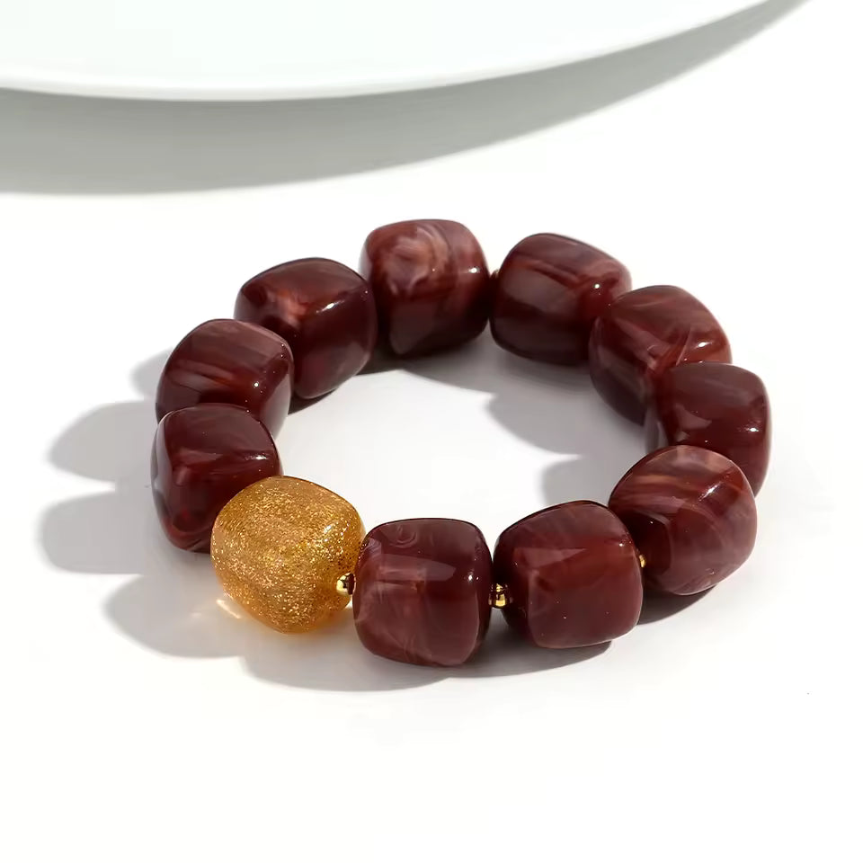 Geometric Square Bead Stretch Bracelet with Sparkling Accent