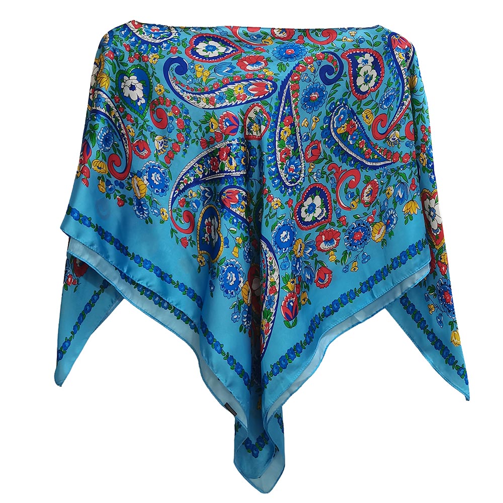 Blue Paisley Floral Silky Scarf Wrap | Lightweight Boho Neck Scarf for Women