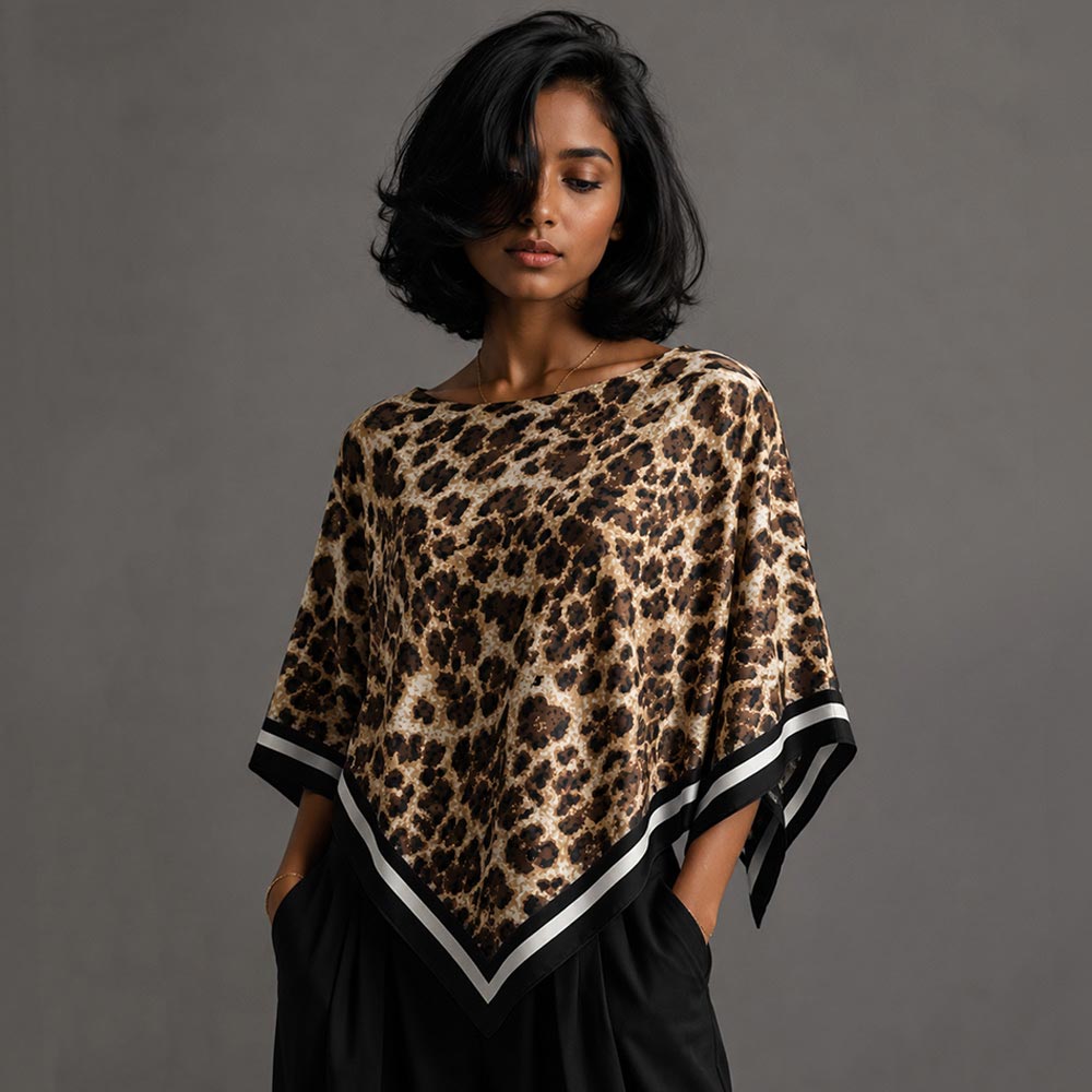 Leopard Print Black Border Poncho Top