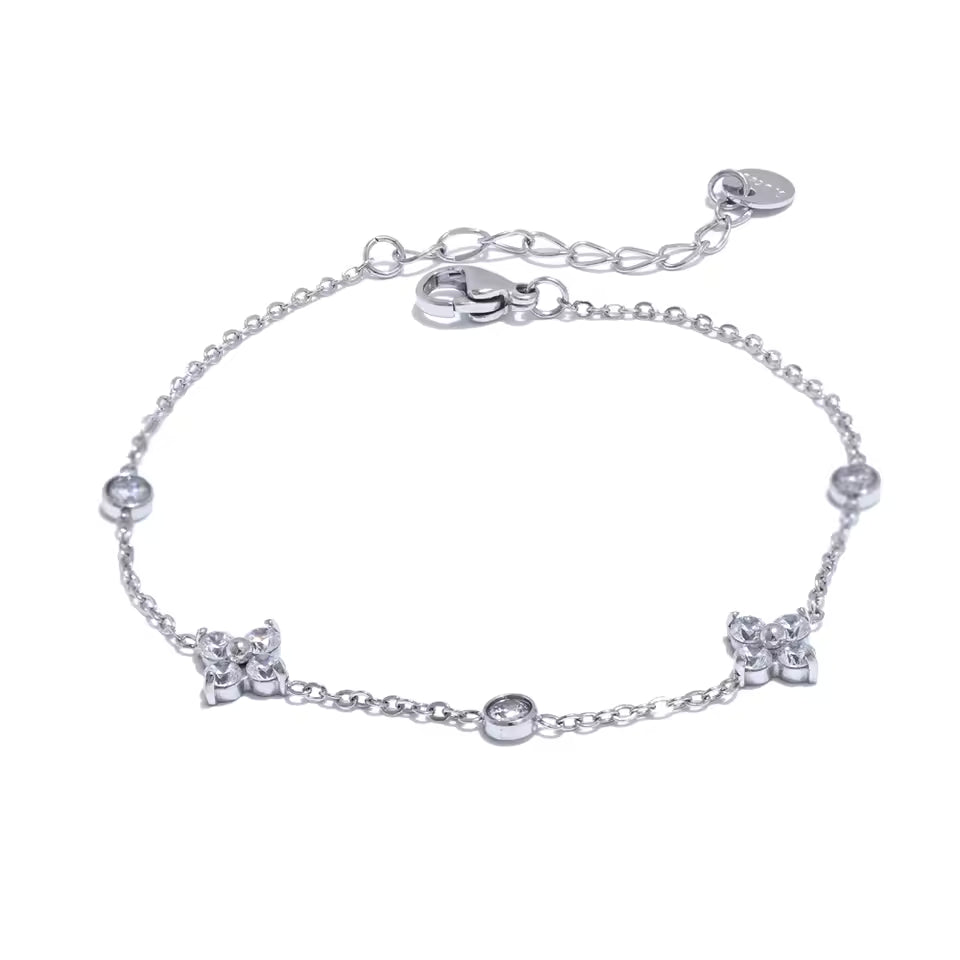 Dainty Flower Zircon Bracelet Gold Silver Plated Minimalist Chain Adjustable