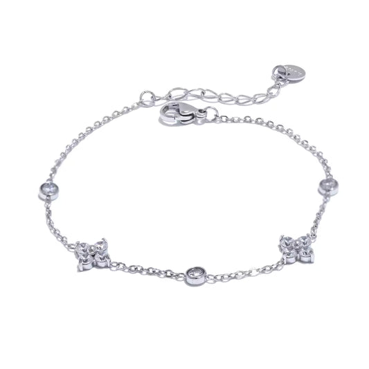 Dainty Flower Zircon Bracelet Gold Silver Plated Minimalist Chain Adjustable